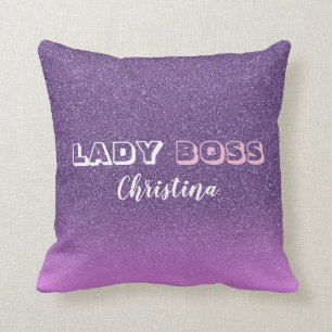Almofada Lady Boss no nome da brilha roxa rosa