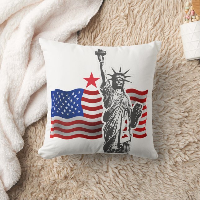Almofada Lady Liberty Com Bandeira Americana (Cobertor)