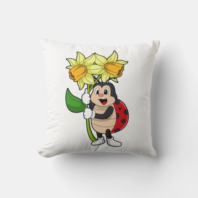 Almofada Ladybug com Flor Daffodil (Frente)