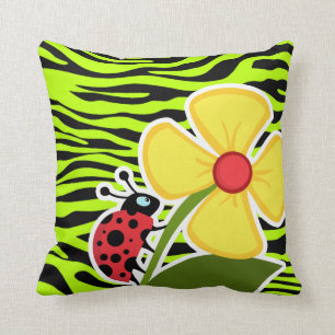Almofada Ladybug em Chartreuse Zebra Stripes Impressão Anim
