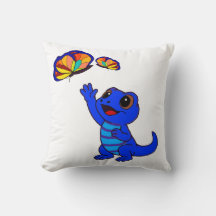 Lagarto de desenho animado azul fofo alcançando bo
