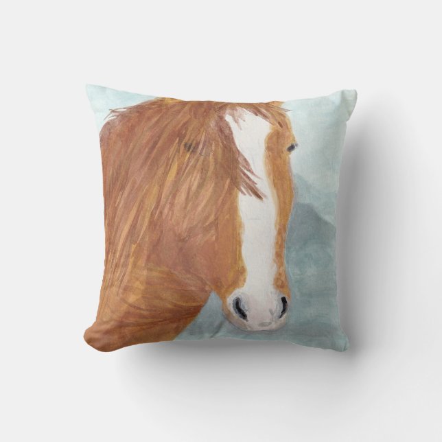 Almofada Lago de Montanha Azul Marrom de Cavalo Selvagem -  (Frente)