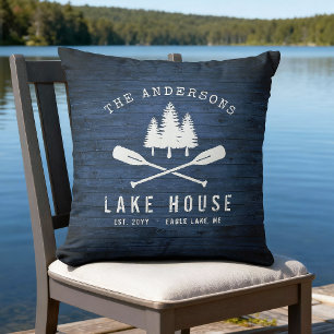 Almofada Lago Rustic House Barat Oars Trees Blue Wood Impre