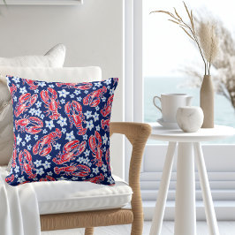 Almofada Lagosta Floral Preppy Vermelho Azul Padrão