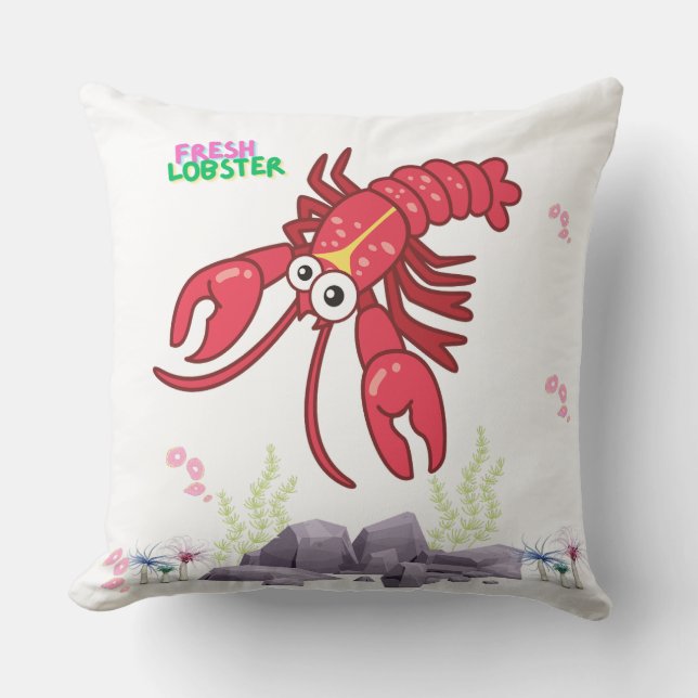 Almofada Lagosta vermelha amistosa olhos grandes e faixa am (Frente)