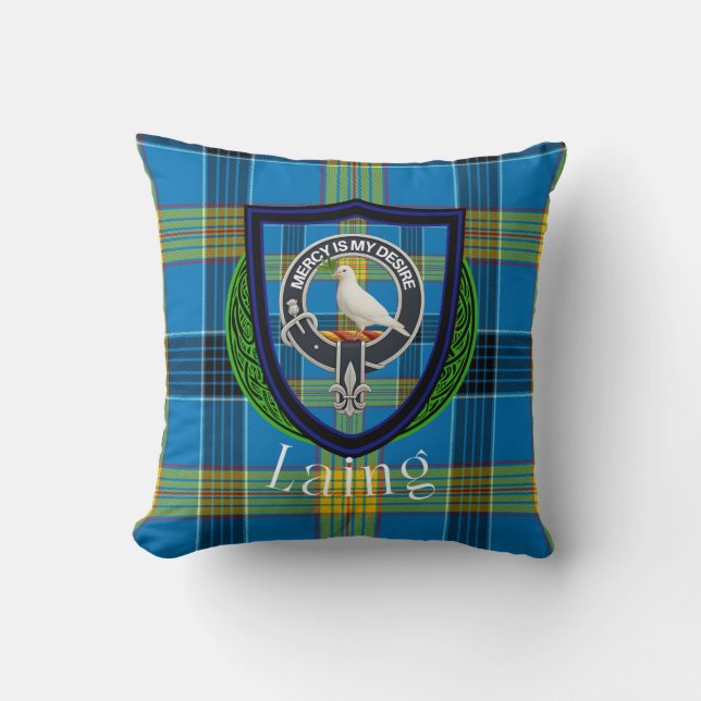 Almofada Laing Scottish Clan Tartan & Crest (Frente)