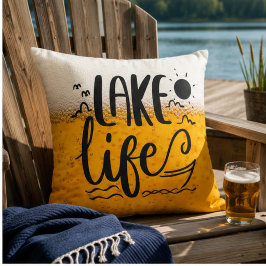 Almofada Lake Life Beer Funny Lake House Cushion for Cabin