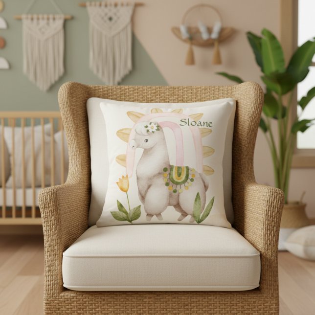 Almofada Lama Personalizado, Animais Bebês, Boho, Arco-Íris (Criador carregado)