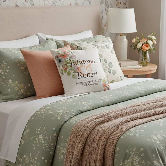 Almofada Lâmpada de casamento floral cor-de-rosa e azul (Criador carregado)