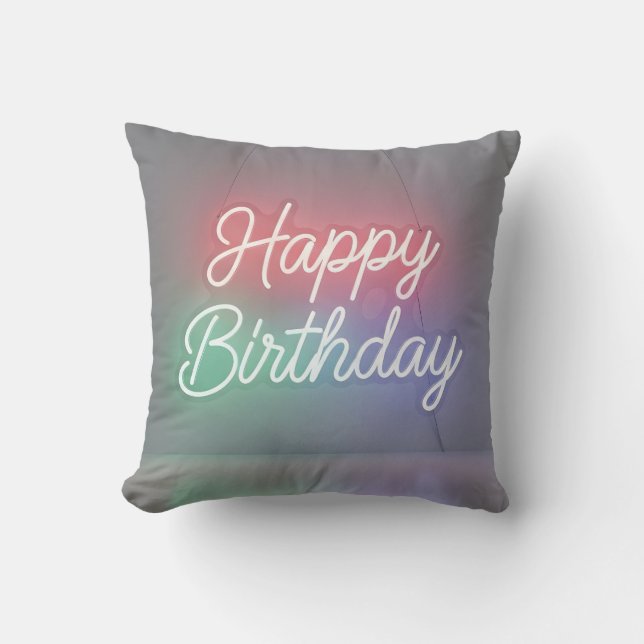 Almofada Lâmpada de néon de aniversário feliz (Frente)