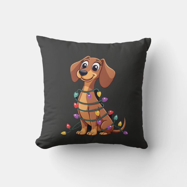 Almofada Lâmpadas de Natal de Dachshund (2) (Frente)
