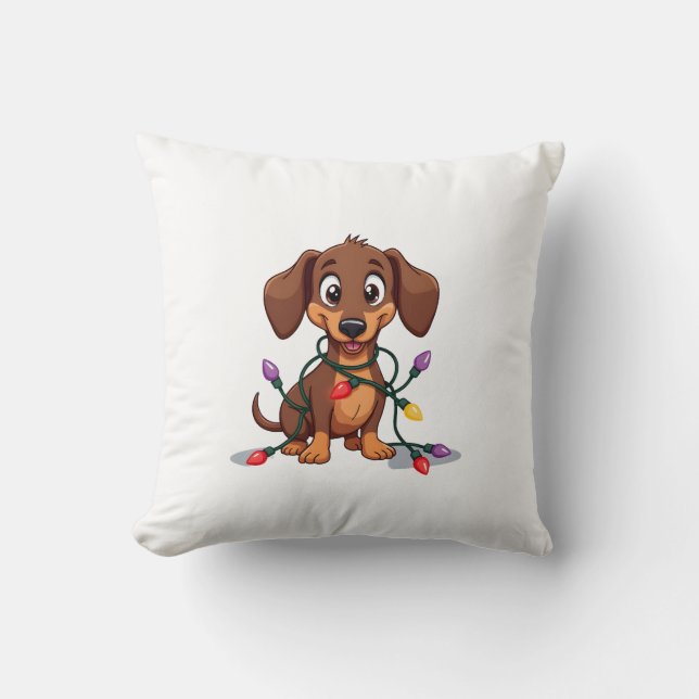 Almofada Lâmpadas de Natal para Dachshund (2) (Frente)