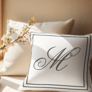 Almofada Lança Branca de Monograma Personalizado Elegante