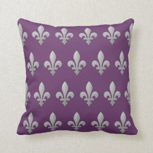 Almofada Lance roxo régio floral da flor de lis de prata