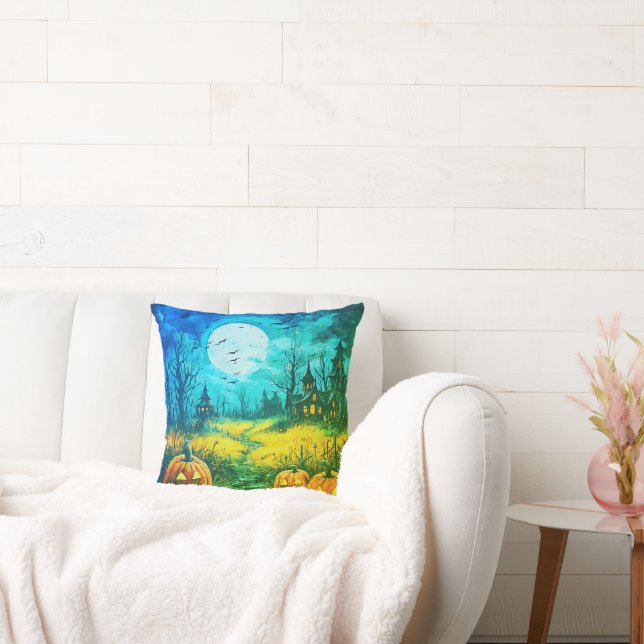 Almofada Lanternas de Jack-O e Casas Assustadoras Halloween (Sofá)