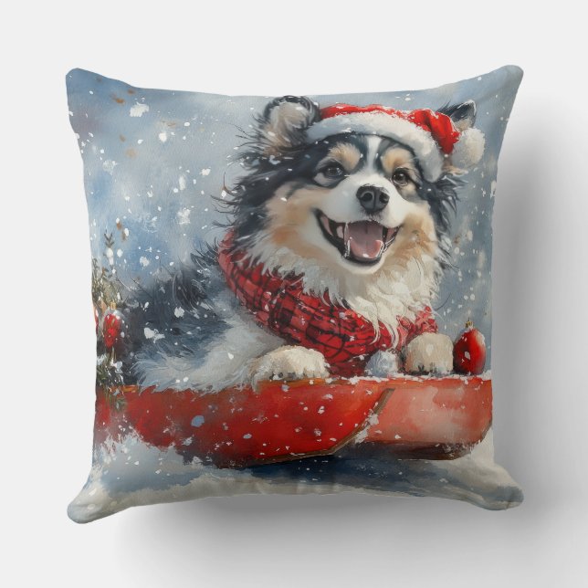 Almofada Lapphund finlandês em Sledge Deixem nevar o Natal (Verso)