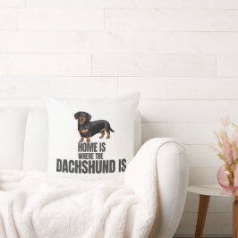 Almofada Lar é Onde Está o Dachshund Preto e Castanho