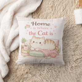 Almofada Lar é Onde o Gato Está Lindinho Kitty Xadrez Rosa