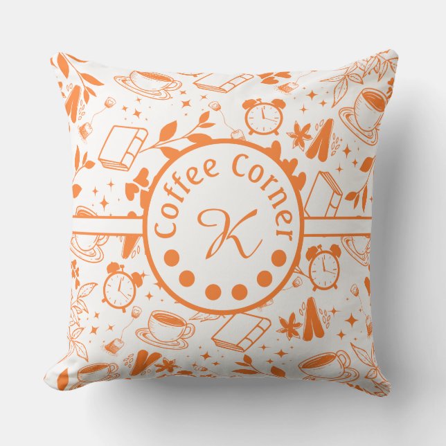 Almofada laranja-amante do café moderno do meio século (Frente)