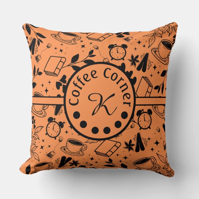 Almofada laranja-amante do café moderno do meio século (Frente)