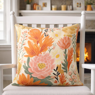 Almofada Laranja Amarelo Coral Verde Floral