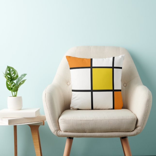 Almofada Laranja Amarelo Estilo Mondrian (Cadeira)