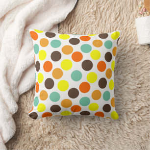 Almofada Laranja, Amarelo, Marrom, Pontos Azuis