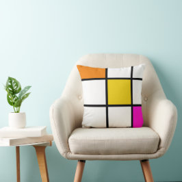 Almofada Laranja Amarelo Rosa Moderno Estilo Mondrian