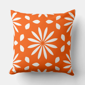 Almofada Laranja Branco Geométrico Floral Retro