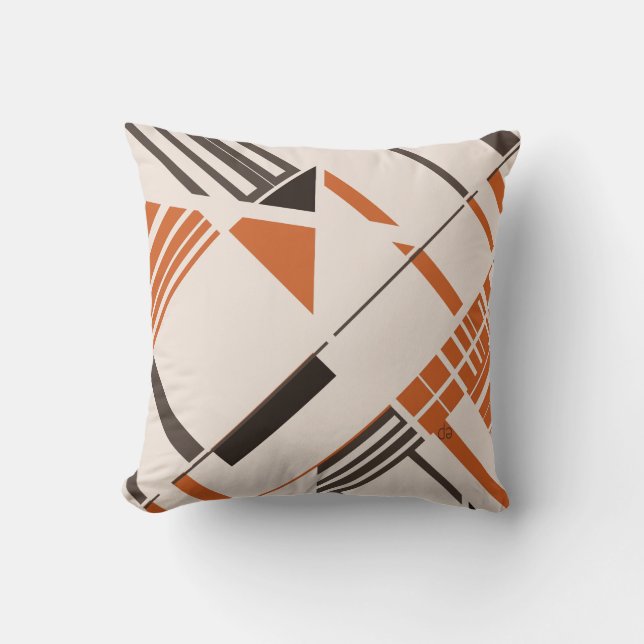 Almofada Laranja Castanho em Beige Abstrato Geométrico (Frente)