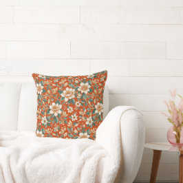 Almofada Laranja, Creme e Algodão Teal Floral