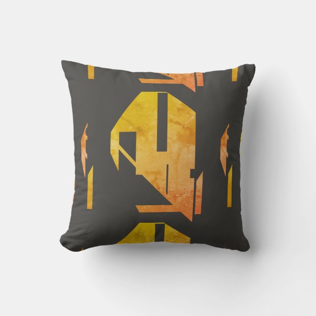 Almofada Laranja Dourado movido sobre Abstrato Tribal de Ca (Frente)