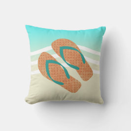 Almofada Laranja E Chinelos Verdes Ondas De Aqua Beach