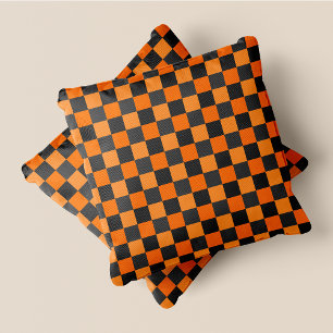Almofada Laranja e Cinza Diversão Retro Quadrados Verificad