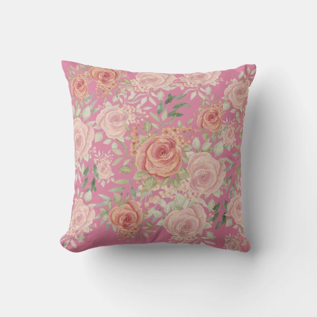 Almofada Laranja Elegante E Rosa De Lâmpada Aquarela (Frente)