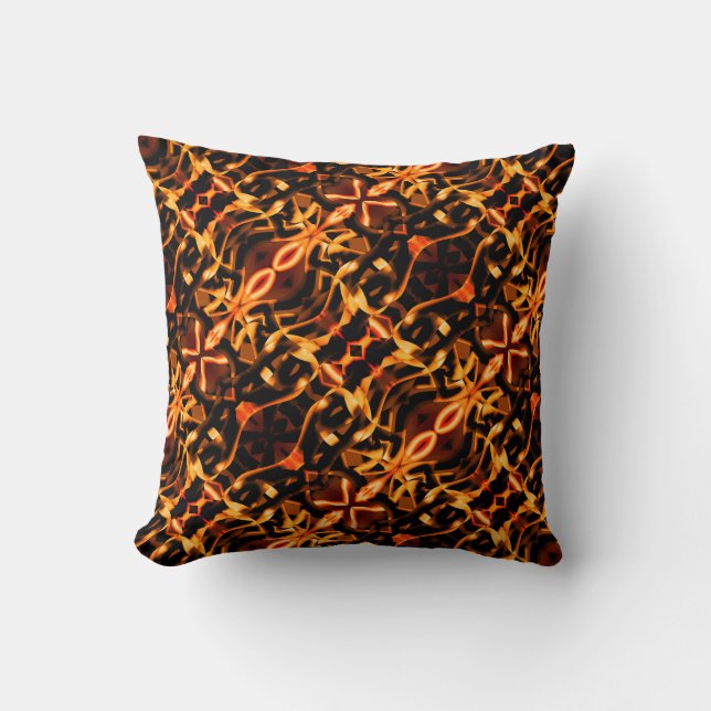 Almofada Laranja espelhada estranha, fundo castanho (Frente)