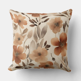 Almofada Laranja Ferrugem Marrom Bege Floral Aquarela