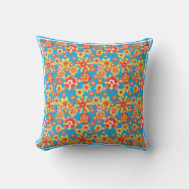 Almofada Laranja Floral e Bolinhas de Polka Azul Reversívei