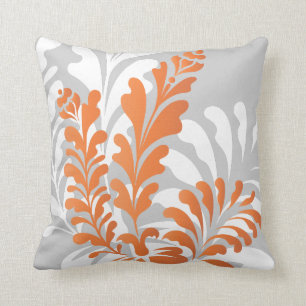 Almofada Laranja floral tropical, branco & cinzas