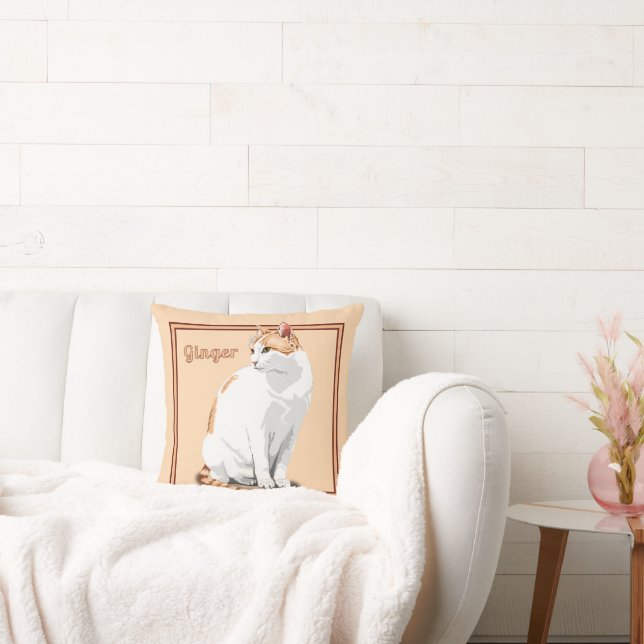 Almofada Laranja Gengibre e Gato Branco Personalizado (Sofá)