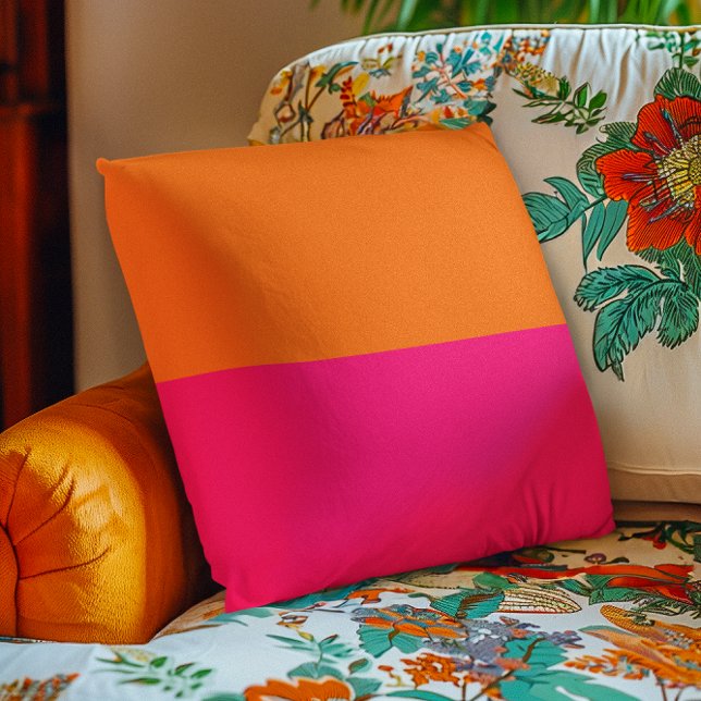 Almofada Laranja Metade e Rosa Vibrante (Half Orange and Bright Pink Throw Pillow)