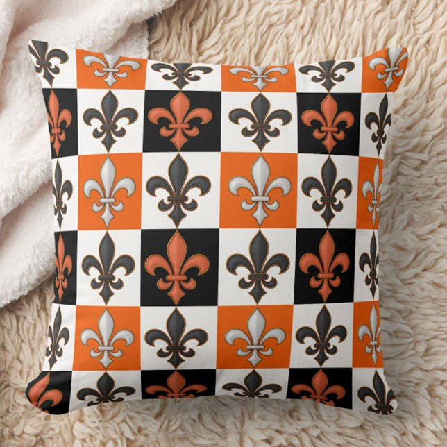 Almofada Laranja Preto-Branco-Verificado Design (Criador carregado)