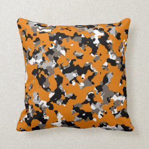 Almofada Laranja Preto Cinza Bege Impressão Camuflagem Camo