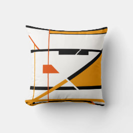 Almofada Laranja Preto Dourado com Design Geométrico Branco