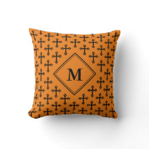 Laranja Preto Moderno Monograma Cruz