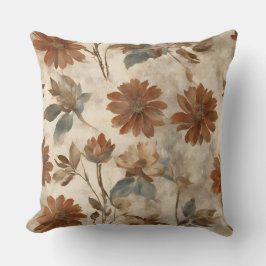 Almofada Laranja Queimada Azul Turquesa Marrom Floral