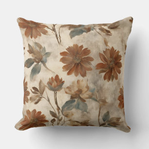 Almofada Laranja Queimada Azul Turquesa Marrom Floral
