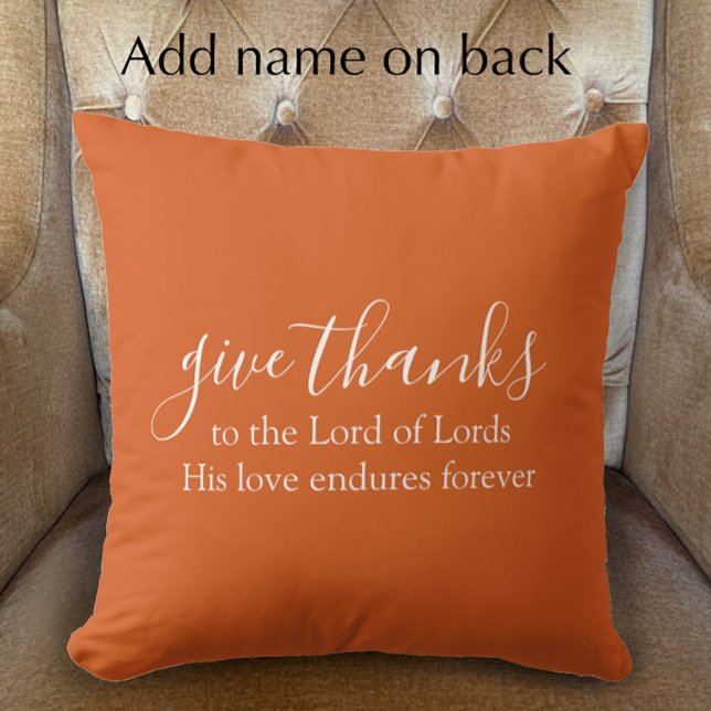 Almofada Laranja Queimado Dar aos Obrigados Decência de Que (Burnt orange give thanks script Fall accent pillow. Custom scripture Thanksgiving home decor
)
