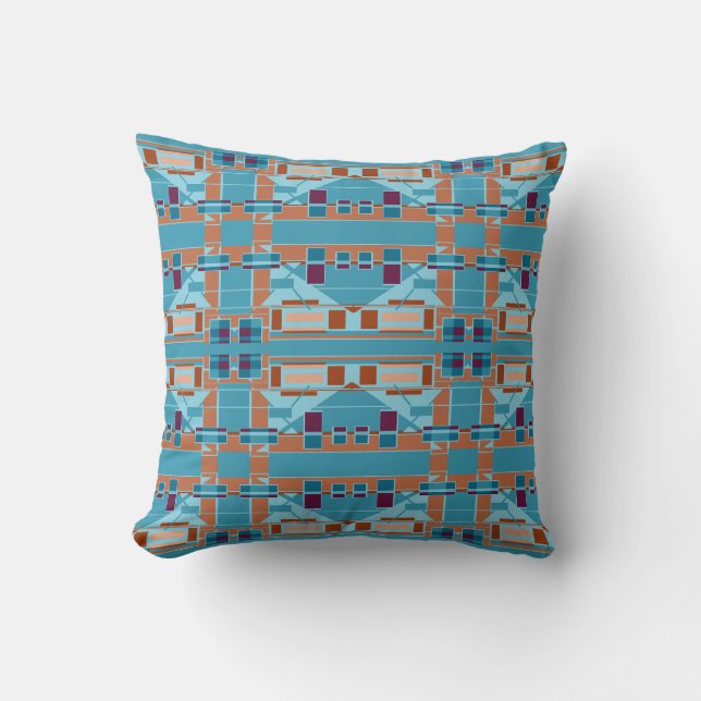 Almofada Laranja Rust Azul Azul Borgonha Pequeno Azulejo (Frente)