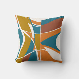 Almofada Laranja Rust Turquesa Dourada Branca Abstrato